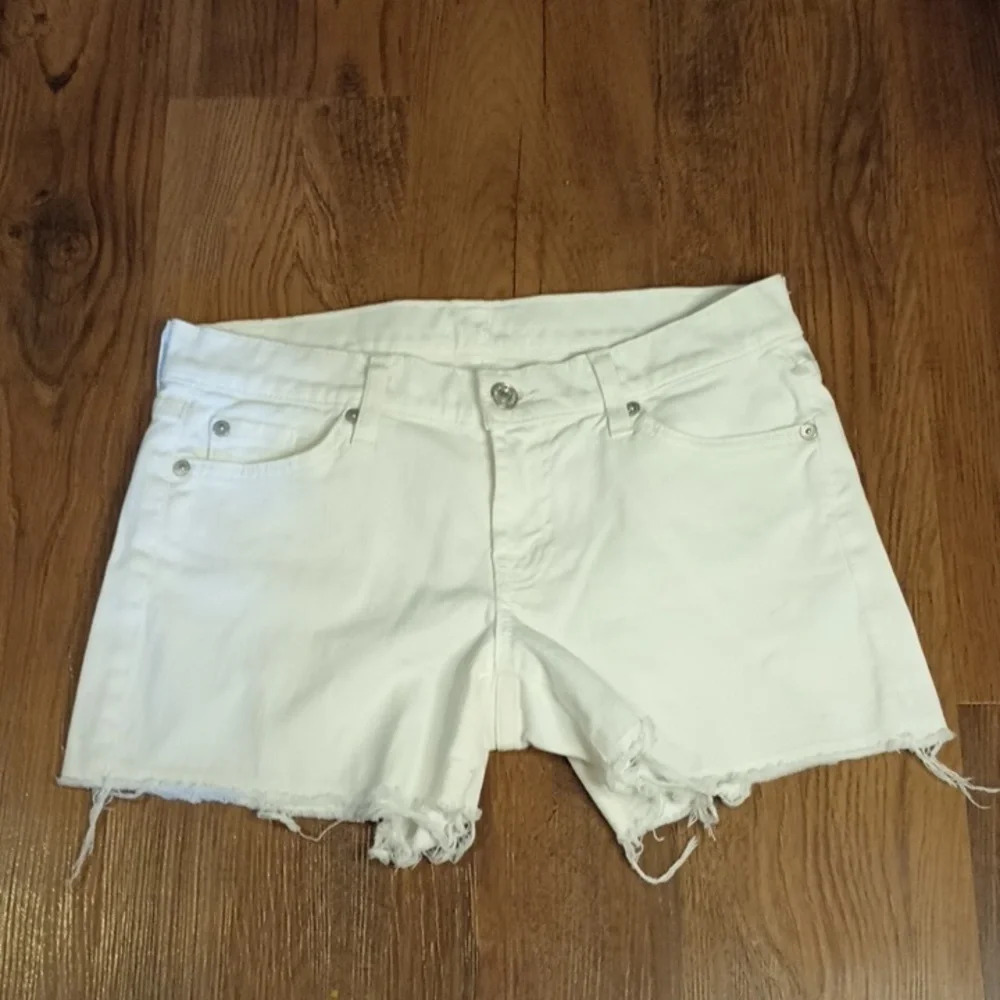 For All Mankind White Denim Distressed Cut Off Shorts QQQ